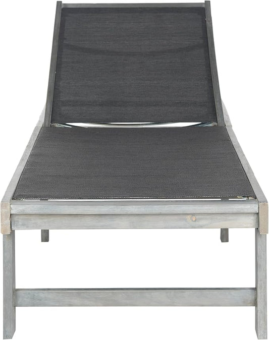 SAFAVIEH Outdoor Collection Manteca Ash Grey Solid Wood/Dark Grey Texline Fabric Adjustable Chaise Lounge Chair (PAT6708B)