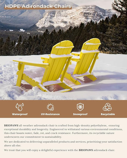 BRIOPAWS Folding-Adirondack-Chairs Set of 2 | HDPE | Fire Pit Chair | Cup Holder | Weather Resistance | Yellow | for Outdoor Backyard Deck Patio