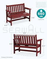 SERWALL Outdoor Bench, HDPE Outdoor Benches Weatherproof, 2-Person Garden Bench with 660 lbs Weight Capacity - Photo 3