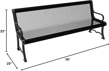 COATEDOUTDOORFURNITURE Coated Outdoor Furniture Heavy-Duty Outdoor Bench Thermoplastic Coated, Expanded Metal, Commercial-Grade Garden Bench, Made in America (Portable with Back, 6 Ft, Black)
