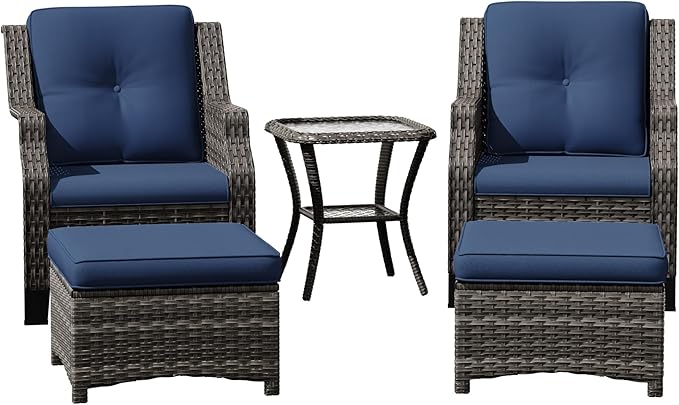 Wicker Patio Furniture Set - 5 Piece Rattan Outdoor Conversation Sets with 2 Wicker Patio Chairs, 2 Ottomans - Photo 7