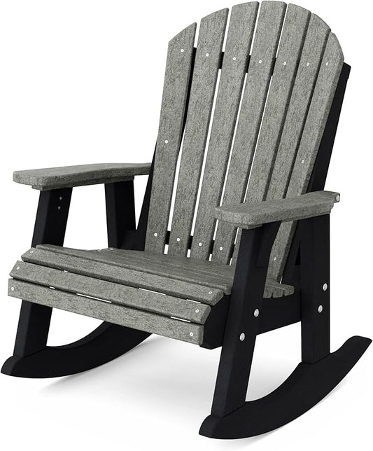 Wildridge Heritage Adirondack Rocking Chair, Dark Gray and Black - Outdoor Weather Resistant HDPE Rocking Chair for Patio, Deck, Fire Pit