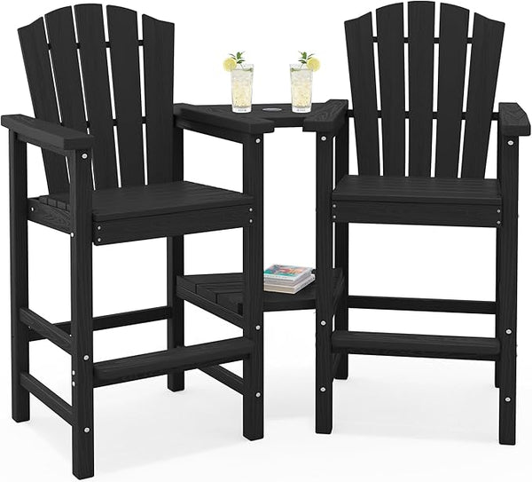 KINGYES Tall Adirondack Chair Set of 2 with Double Connecting Trays, Outdoor HDPE Adirondack Barstools - Photo 1