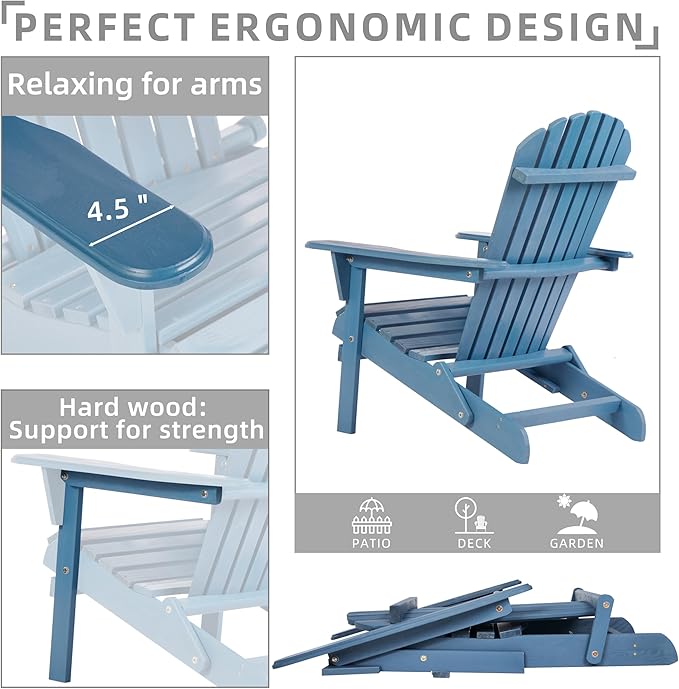 Outdoor Wooden Folding Adirondack Chair with Retractable Ottoman - Photo 4