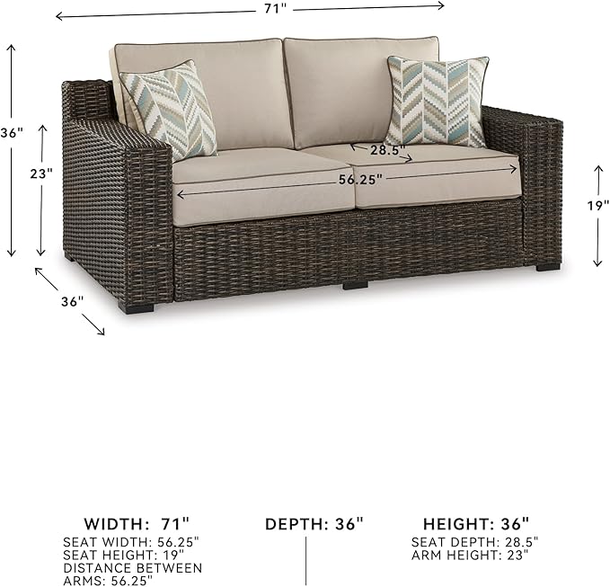 Signature Design by Ashley Coastline Bay Casual Weather Resistant Outdoor Loveseat with Cushion and 2 Throw Pillows - Photo 3