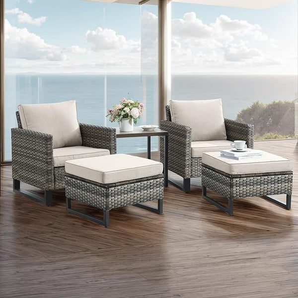 Wicker Outdoor Patio Furniture Set - 5 Piece Patio Conversation Set with 2 Wicker Armrest Chairs - Photo 1