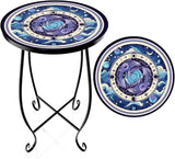 15 Inch Tall Outdoor Side Table, Metal Patio End Table with Twin Koi Fish Pattern - Photo 1