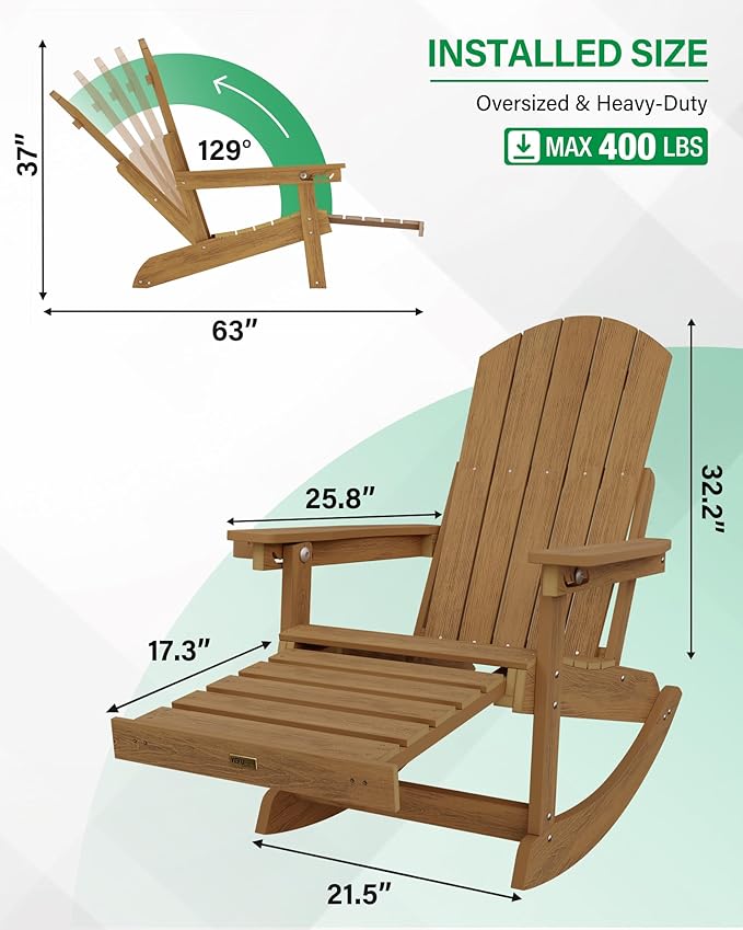 YEFU Rocking Chairs Outdoor Set of 4, Adirondack Chairs with Retractable Ottoman, Adjustable Adirondack Rocking Chair - Photo 2