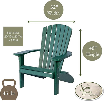 Leisure Lawns Poly Plastic Fanback Adirondack Chair, Outdoor Patio Chair - Amish Made in USA (Green)