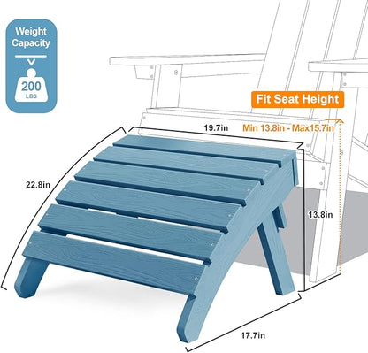 MXIMU Folding Adirondack Ottoman Outdoor: HIPS Plastic Patio Footstool Easy Assembly - All Weather FootRest Foot Stool for Adirondack Chair Use in Garden Lawn Backyard Pool (Blue)