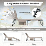 Tangkula Beach Lounge Chair, Outdoor Folding Tanning Chair with Face/Arm Hole, 2 Carry Handle, Pillow - Photo 5