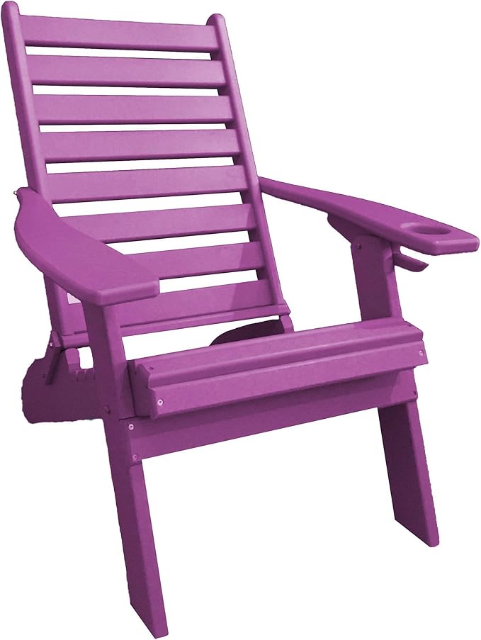Furniture Barn USA Farmhouse Collection Poly Ladderback Folding Adirondack Chair with Smart Phone Holder, Bright Purple