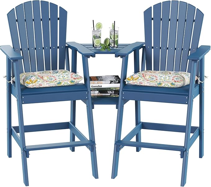 Sundale Outdoor Tall Adirondack Bar Set, Patio Umbrella Table and Bar Chairs Set of 2 - Photo 1
