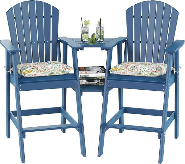 Sundale Outdoor Tall Adirondack Bar Set, Patio Umbrella Table and Bar Chairs Set of 2 - Photo 1