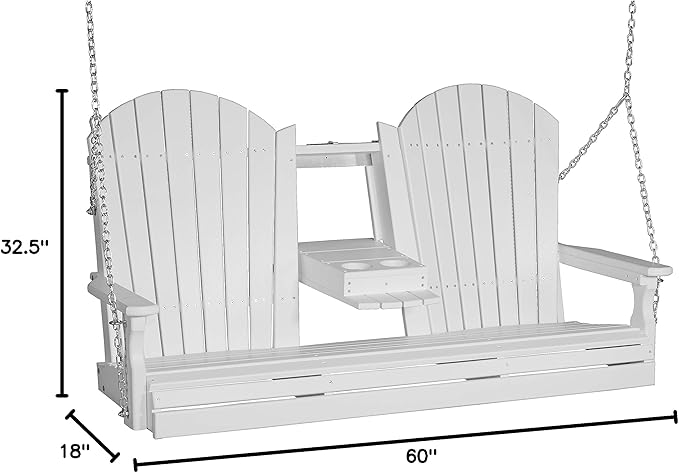 LuxCraft Adirondack Porch Swing 5' with Flip Down Center Console (White) - Photo 2