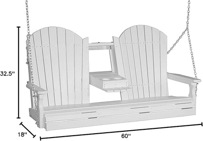 LuxCraft Adirondack Porch Swing 5' with Flip Down Center Console (White)