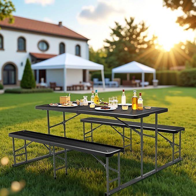 VINGLI Folding Picnic Table and Bench Set, Portable Outdoor Dining Furniture for Camping, Patio, Backyard - Photo 7