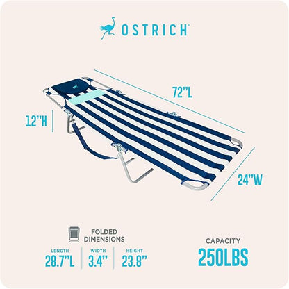 Ostrich the Ladies Comfort Lounger with Chest Support, Foldable & Portable Reclining Outdoor Patio Beach Lawn Camping Pool Tanning Chair, Blue Stripe