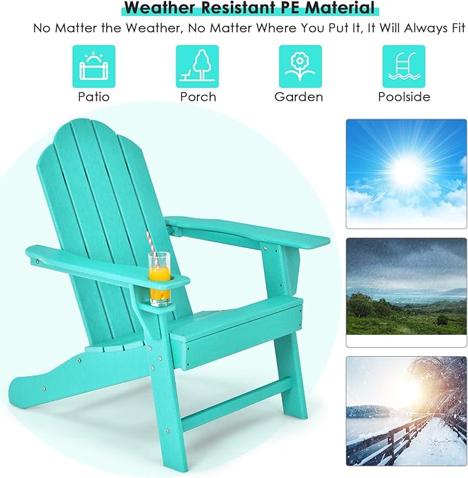 Giantex Set of 4 Adirondack Chair Outdoor Fire Pit Chairs, HDPE Weather Resistant Patio Chair for Campfire,Deck, Garden, Yard, Lawn Furniture Porch and Lawn Seating Composite Chairs