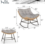 PHI VILLA Outdoor Rocking Chair with Footstool, Modern Wicker Papasan Egg Chair with Thick Comfy Cushion - Photo 3