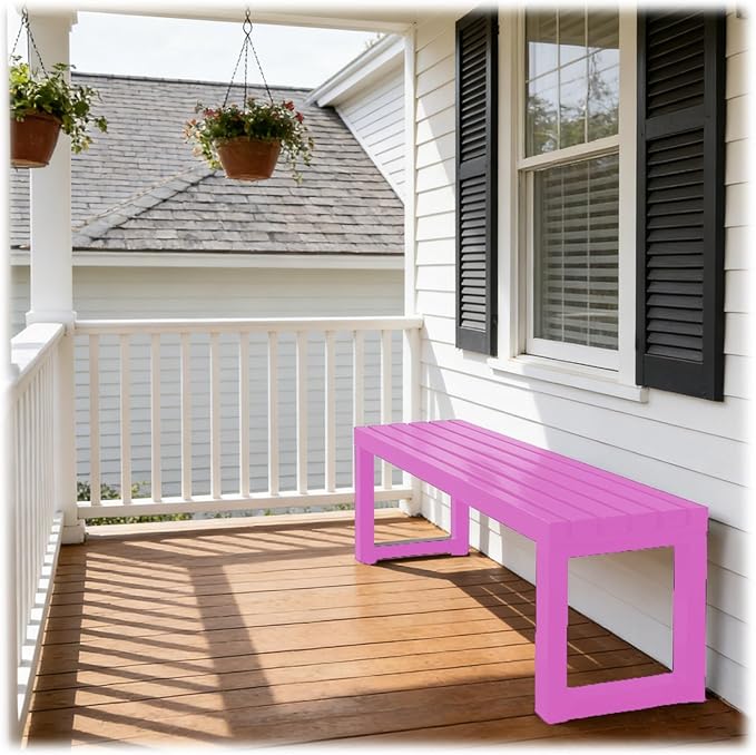 Outdoor Garden Bench, 2-Person Metal Patio Benches Weatherproof Outside Backless Bench 3.3ft 3.9ft 4.9ft 5.9ft Front Porch Seat Outdoor for Park, Yard, Lawn and Backyard Outside Chair(Pink,3.3ft)