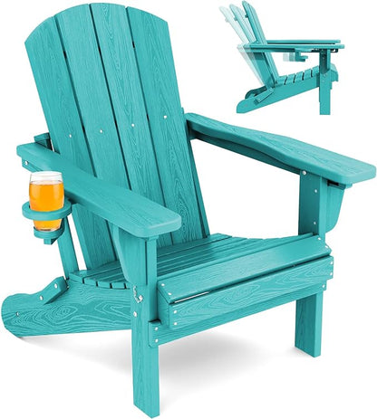 SERWALL Adjustable Folding Adirondack Chair, Reclining Adirondack Chair with Cup Holder, Aruba