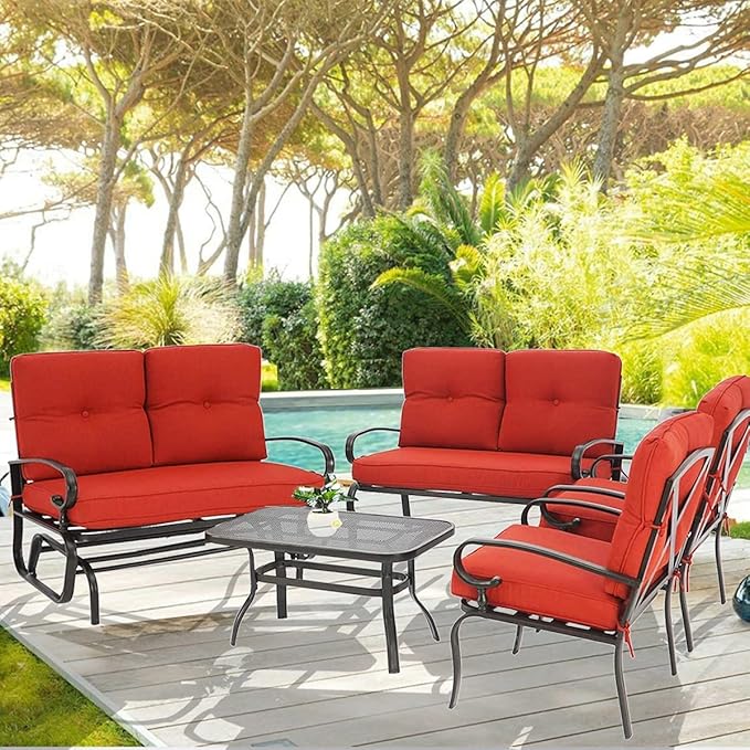 5Pcs Patio Conversation Set Outdoor Wrought Iron Furniture Set with 1 Glider, 1 Loveseat, 2 Single Chairs - Photo 6