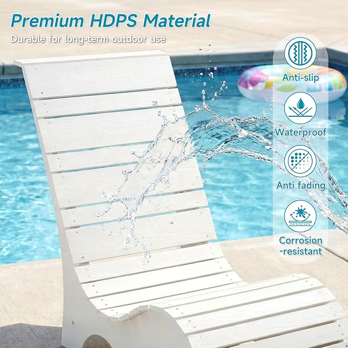 Pool Lounge Chairs Set of 2 for Baja Shelf, Ergonomic S-Contour Pool Lounger for Ultimate Comfort, HDPS Non-Absorbent Material Pool Chairs with Unique M-Shape Base Anti-Float for Patio (White)