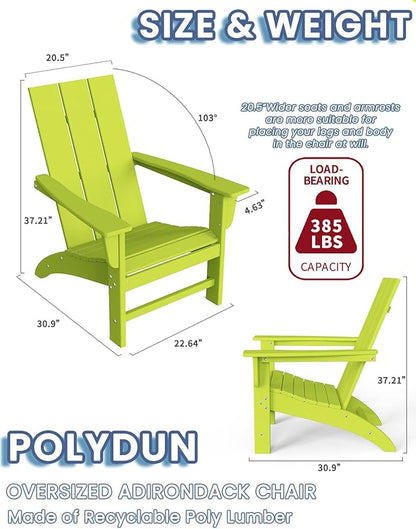 Modern Adirondack Chair, HDPE Plastic Patio Chairs for All Weather, Fire Pit Chair, Outdoor Lawn Chairs for Deck, Porch, Backyard, Garden, Lime