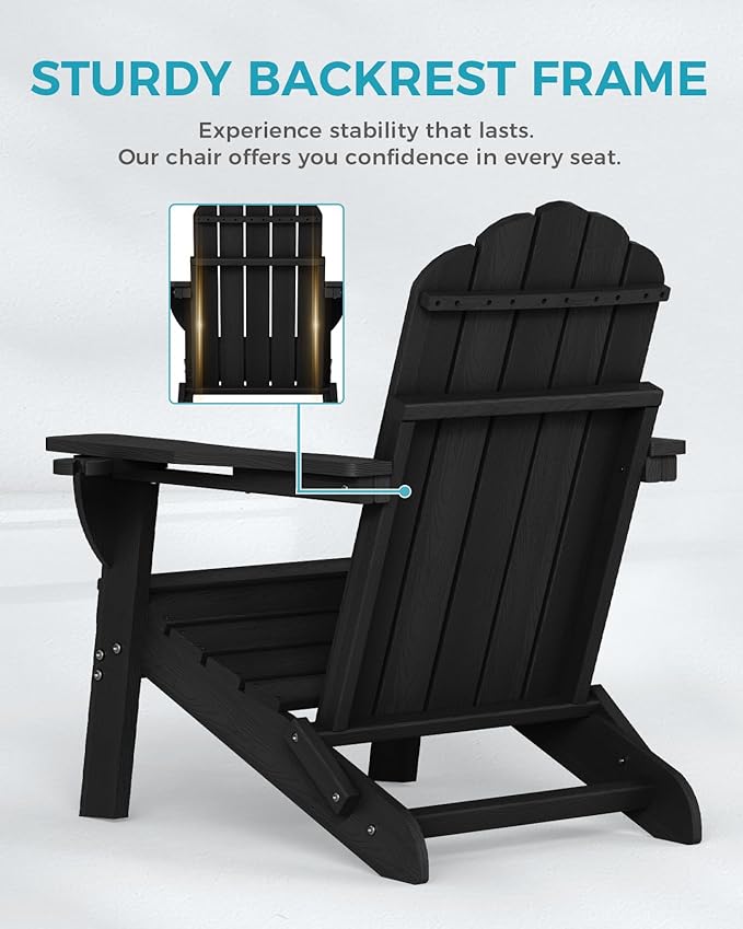 Adirondack Chairs Set of 2, HDPE Material Fire Pit Chairs, Plastic Adirondack Chairs with 2 Cup Holder - Photo 5