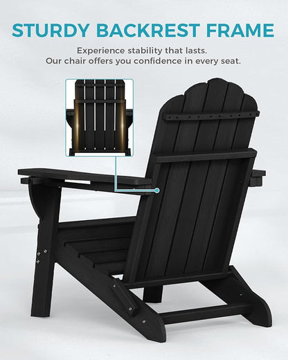 Adirondack Chairs Set of 2, HDPE Material Fire Pit Chairs, Plastic Adirondack Chairs with 2 Cup Holder, Outdoor Lawn Chair for Patio Garden, Black