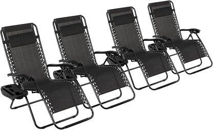 TLSUNNY Zero Gravity Chair Set of 2, Outdoor Folding Lounge W/Detachable Headrest & Holder Tray, Adjustable Textilene Lawn Reclining, No Assembly Required, for Patio, Garden, 330LBS (2, Black)
