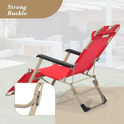 Athena Collection Zero Gravity Outdoor Lounge Chair with Headrest, 26" Width Reclining Pool Lounge Lawn Chairs Recliner, Outdoor Chaise for Beach Patio Backyard Outside, Red