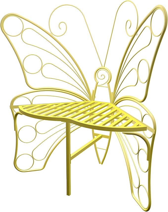 Butterfly Shaped Outdoor Bench, Golden Yellow Garden Bench with Sturdy Stable Metal Frame, Outdoor Metal Chair Butterfly Bench for Garden, Yard, Balcony, Lawn.(Golden Yellow/Small)