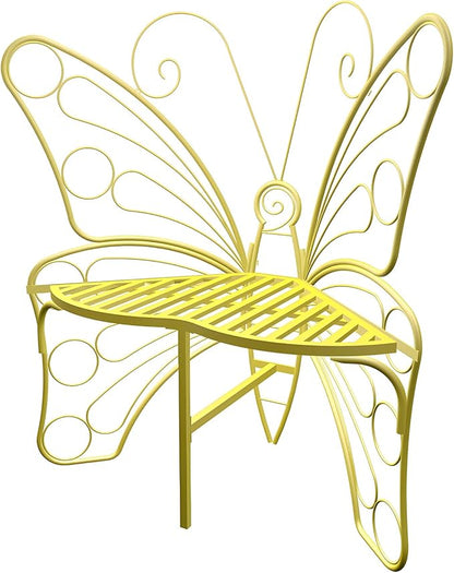 Butterfly Shaped Outdoor Bench, Golden Yellow Garden Bench with Sturdy Stable Metal Frame, Outdoor Metal Chair Butterfly Bench for Garden, Yard, Balcony, Lawn.(Golden Yellow/Small)