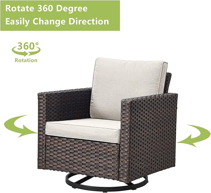 Rilyson Wicker Outdoor Patio Furniture Set - 5 Piece Patio Conversation Set with 2 Swivel Rocker Chairs - Photo 5