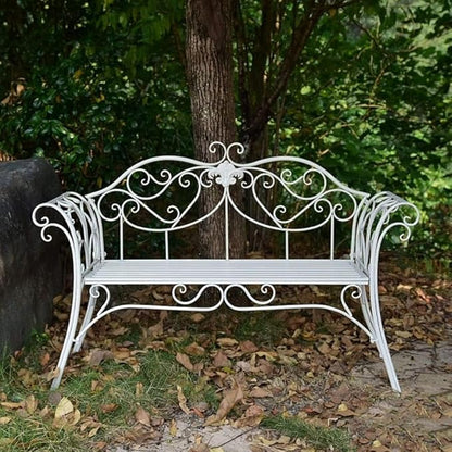 Metal Garden Bench, Country Wrought Iron Double Chair Bench, Villa Garden Courtyard Decoration Leisure Chair, Park Outdoor Bench with Backrest