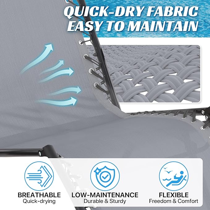 Ostlttyn Zero Gravity Chair Replacement Fabric with Cord Kits, 17inch Wide Repair Cloth with Replacement Bungee Cord for Anti Gravity Chairs Patio Lounge Chair Lawn Beach Sling Chair, Light Grey