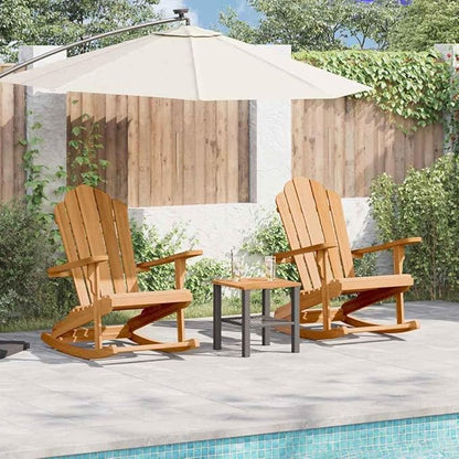 Adirondack Rocking Chair 2 pcs Brown 100 x 77 x 99 cm Solid Teak Wood Outdoor Furniture with Ergonomic Backrest and Carved Armrests for Patio Garden Relaxation