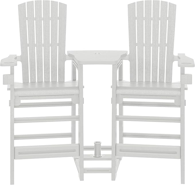 WestinTrends Azura Outdoor Tall Adirondack Chairs with Connecting Table Tray (Set of 2), White