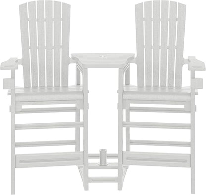 WestinTrends Azura Outdoor Tall Adirondack Chairs with Connecting Table Tray (Set of 2), White