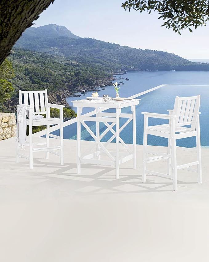 3-Piece Adirondack Chairs and Table Set, HDPE Patio Bar Sets, All Weather Outdoor Bar Stools Set - Photo 3