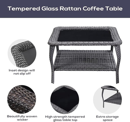Belord Patio Furniture Set 6 Seats, Outdoor Swivel Rocker Patio Chairs, Oversized Outdoor Sectional Couch, Two 3-Seater Sofas with Coffee Table, Ideal for Porch, Deck, Gray Wicker/Blue