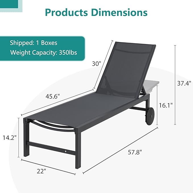 SUNLEI Patio Chaise Lounge Outdoor Set of 2, Pool Lounge Chairs for Outside w/5-Position Adjustable Backrest & All Weather, Tanning Recliner Chair for Pool Beach Deck (Dark Grey, 4 Pieces)