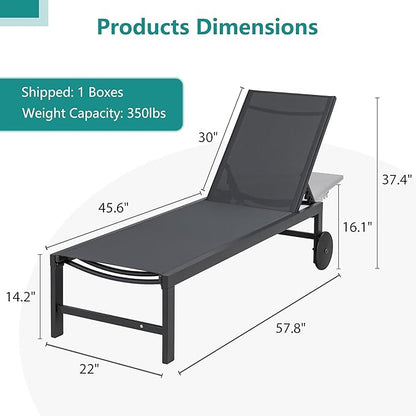 SUNLEI Patio Chaise Lounge Outdoor Set of 2, Pool Lounge Chairs for Outside w/5-Position Adjustable Backrest & All Weather, Tanning Recliner Chair for Pool Beach Deck (Dark Grey, 4 Pieces)