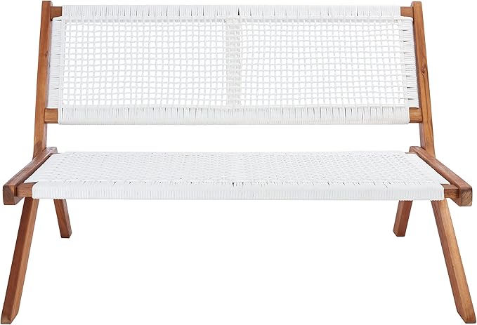 SAFAVIEH Outdoor Collection Kobina Natural Acacia Wood/White Rope Foldable Bench - Photo 1