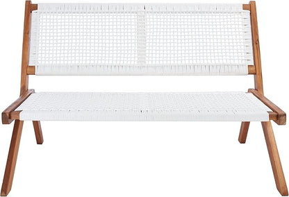 SAFAVIEH Outdoor Collection Kobina Natural Acacia Wood/White Rope Foldable Bench