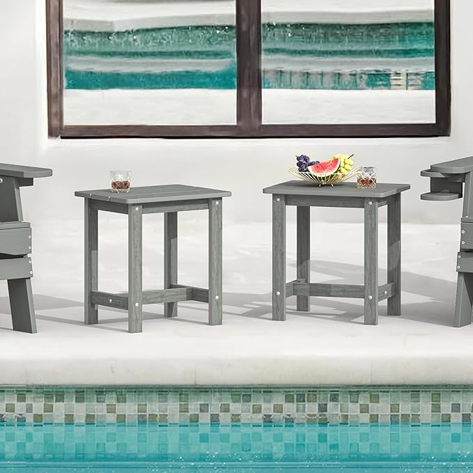 LUE BONA Outdoor Side Table Set of 2, HDPS Small Outdoor Table, Adirondack Side Table, Outside End Table for Patio - Photo 2