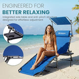 FUNDANGO Heavy Duty Tanning Chair with Face Hole & Canopy, 400lbs Beach Lounge Chair with Side Table - Photo 8