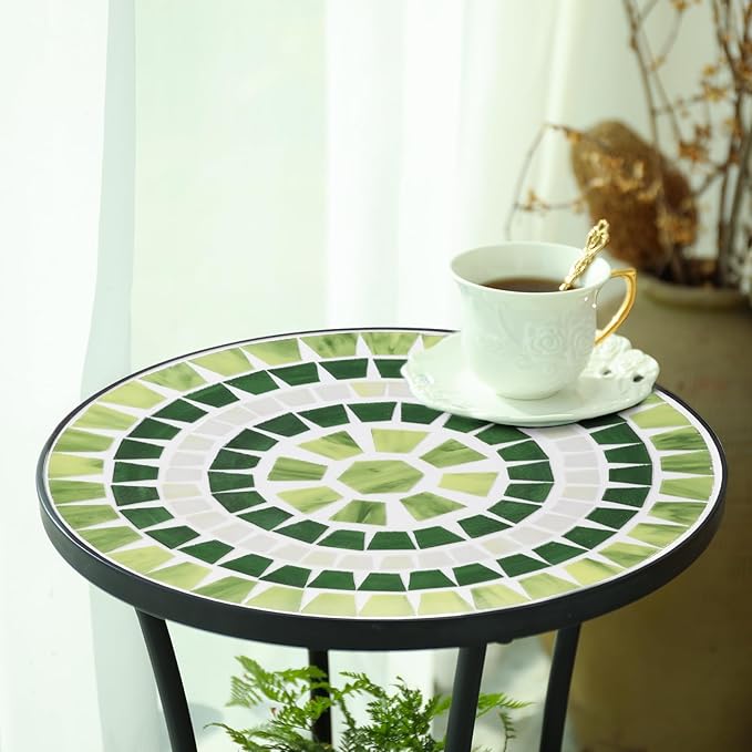 VCUTEKA Outdoor Side Table Mosaic Patio Table Accent Tables Mosaic Tile Top Metal Frame Small End Tables Porch Beach - Photo 2